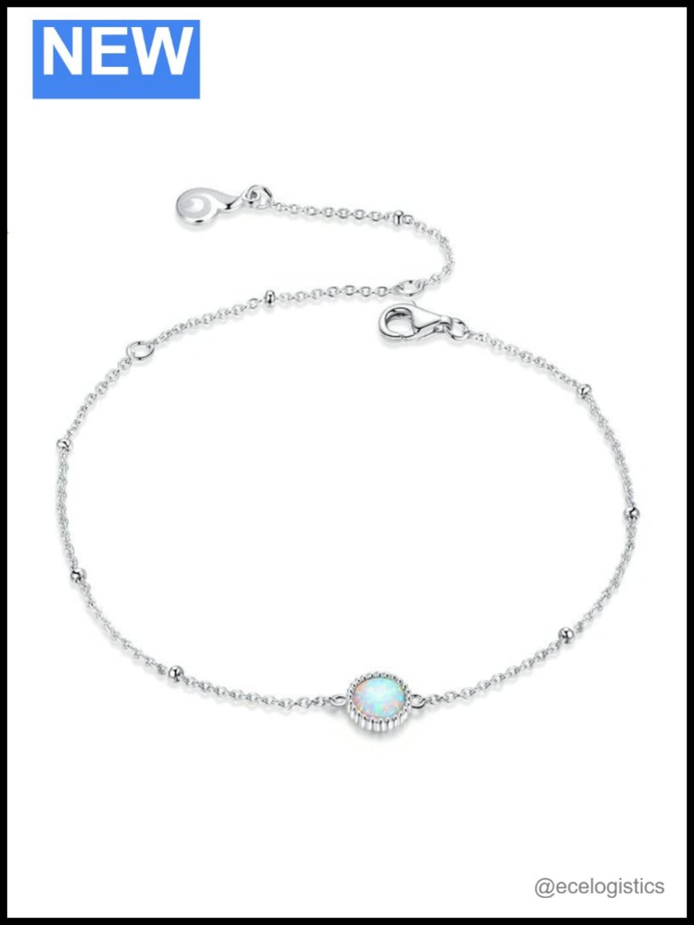 14K White Gold Over 925 Silver Opal Moissanite Halo Chain Bracelet Women